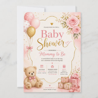 Pink Gold Baby Shower Invitation Girl, Watercolor