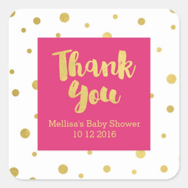 Pink Gold Baby Shower Thank You Favour Sticker (Front)
