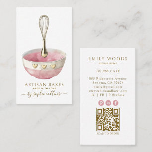 Pink Gold Baker Watercolor Baker Bakery QR Code Business Card