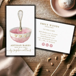 Pink Gold Baker Watercolor Bakery Pastry Chef Business Card