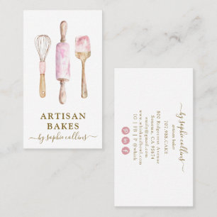 Pink Gold Baker Watercolor Bakery Pastry Chef  Business Card