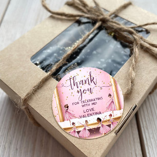 Pink & Gold Ballet Stage Ballerina Thank You Classic Round Sticker