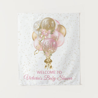 Pink Gold Balloon Baby Shower Banner Backdrop Tapestry