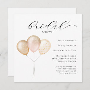 Pink Gold Balloon Calligraphy Bridal Shower Invitation