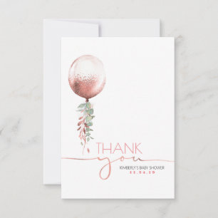 Pink Gold Balloon Greenery Baby Shower Thank You Card