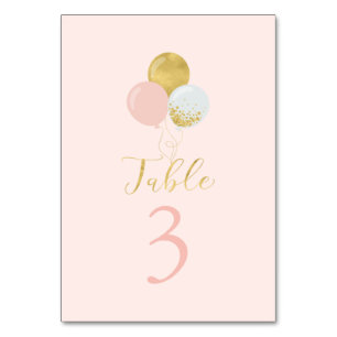 Pink & Gold Balloons 1st Girl Birthday Party Table Number