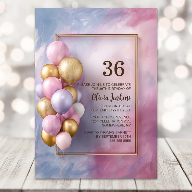 Pink Gold Balloons Any Age Birthday Party Invitation (Creator Uploaded)