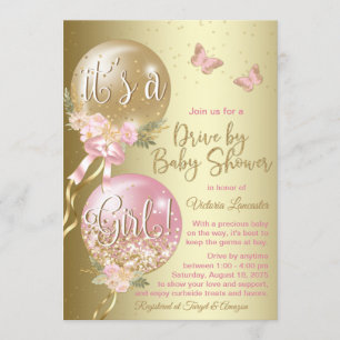 Pink Gold Balloons Butterfly Covid Baby Shower Invitation