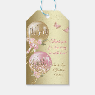 Pink Gold Balloons Its A Girl Baby Shower Gift Tags