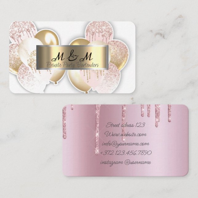 Pink Gold Balloons White Real Gold Foil Business Card (Front/Back)