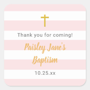 Pink Gold Baptism thank you favour sticker
