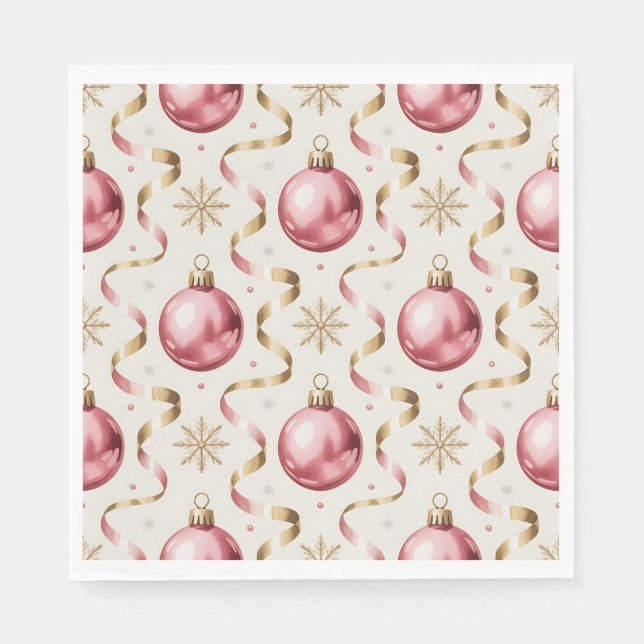 Pink Gold Bauble Luxury Christmas Holiday Napkin (Front)