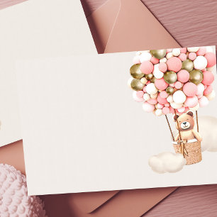 Pink Gold Bear Balloons Blank Girl Enclosure Card