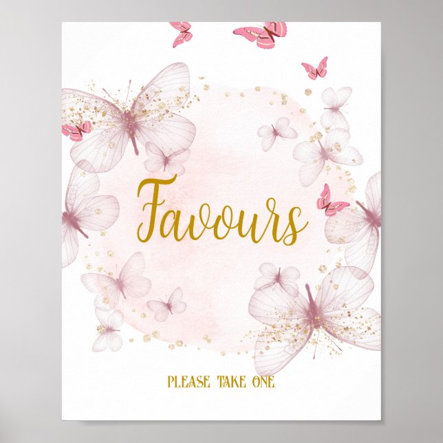 Pink & Gold Birthday Favours Table Sign (Front)