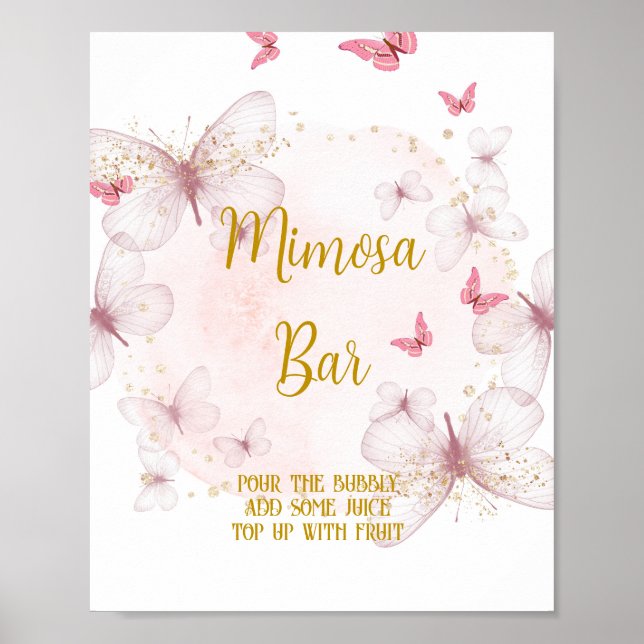 Pink & Gold Birthday  Mimosa Bar Table Sign (Front)