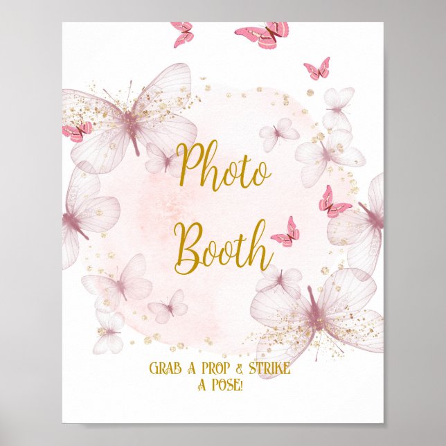 Pink & Gold Birthday Photo Booth Table Sign (Front)