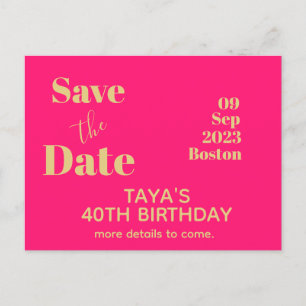 Pink Gold Birthday Save The Date Postcard