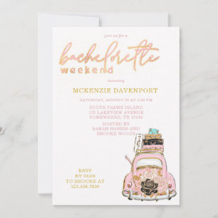 Pink Gold Black Car Bachelorette Weekend Invitation