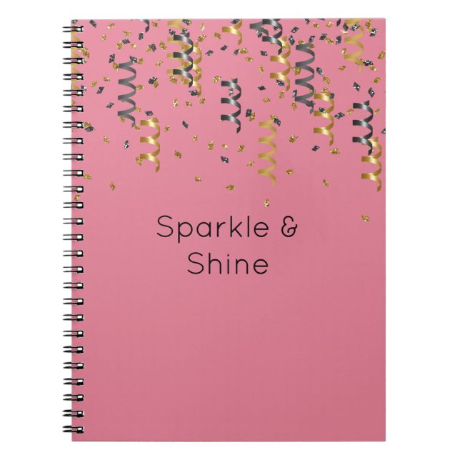 Pink Gold Black Confetti Notebook (Front)