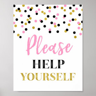 Pink Gold Black Confetti Please Help Yourself Sign