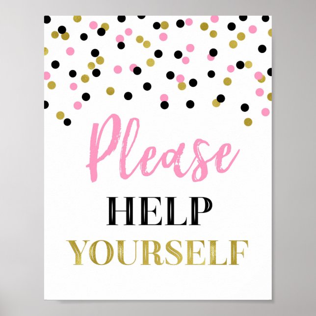 Pink Gold Black Confetti Please Help Yourself Sign (Front)