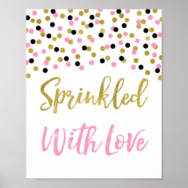 Pink Gold Black Confetti Sprinkled with Love Sign (Front)