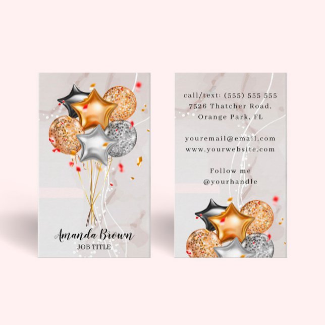 Pink Gold Black Event Planner Balloon Artist Business Card (Creator Uploaded)