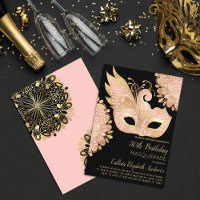 Pink Gold Black Masquerade Mask 50th Birthday