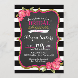Pink Gold Black White Bridal Shower Invitation