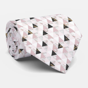 Pink Gold Black White Marble Geometric Men's Tie