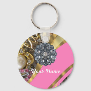 Pink & gold bling key ring