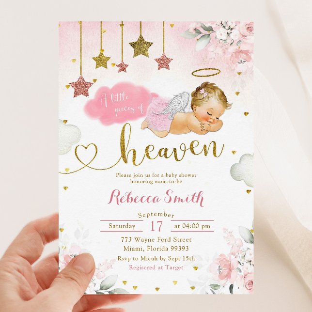 Pink Gold Blonde Baby Angel Baby Shower Invitation (Creator Uploaded)