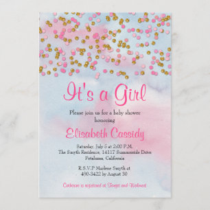 Pink Gold & Blue Glitter Sprinkle  Baby Shower Invitation