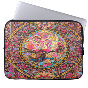 Pink Gold Blue Persian Floral Flowers Peacock Art Laptop Sleeve