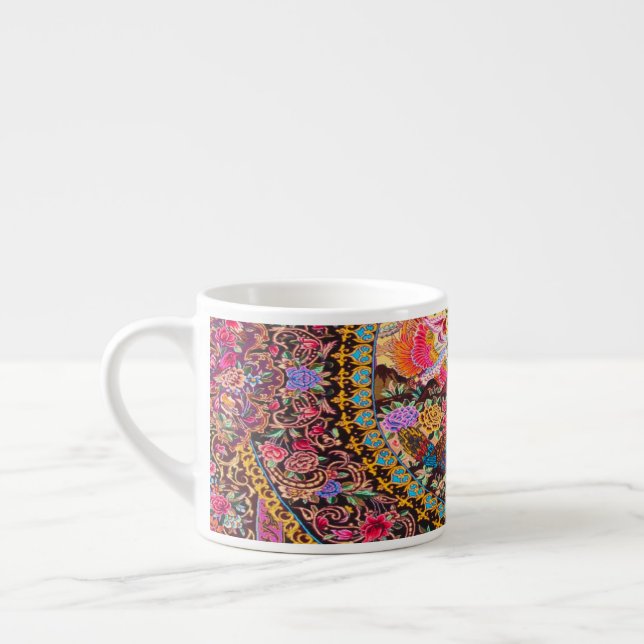 Pink Gold Blue Persian Floral Flowers Peacock Espresso Cup (Left)