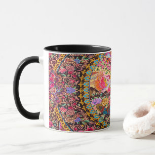 Pink Gold Blue Persian Floral Flowers Peacock Mug