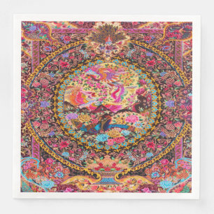 Pink Gold Blue Persian Floral Peacock Decoupage Napkin