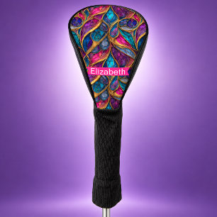 Pink Gold Blue Swirl Abstract Personalised Golf Head Cover