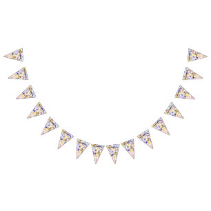pink, gold, blue, white, gold, textile pattern, bunting