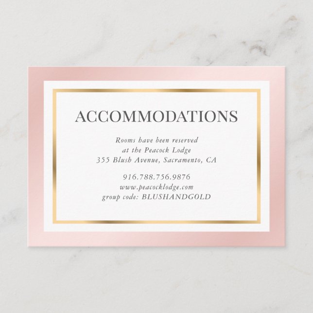 Pink Gold Blush Elegant Wedding Accommodation Enclosure Card (Front)