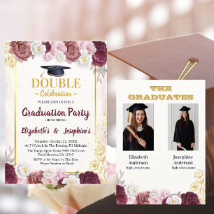 Pink  Gold Blush Joint Graduation Party 2 photos Invitation