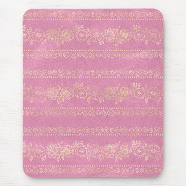 Pink & Gold Bohemian Unicorn Pattern Mouse Pad (Front)