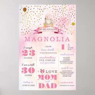 Pink & Gold Boho Birthday Stats Milestone Poster