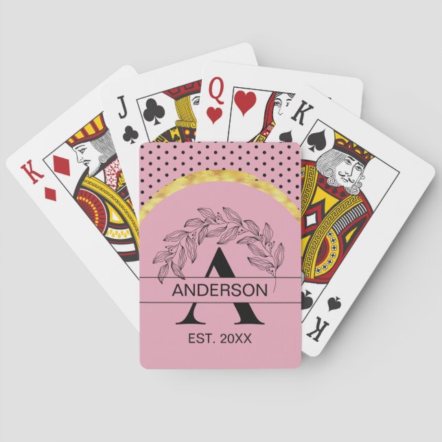 Pink Gold Botanical Monogram Name Personalised Playing Cards (Back)