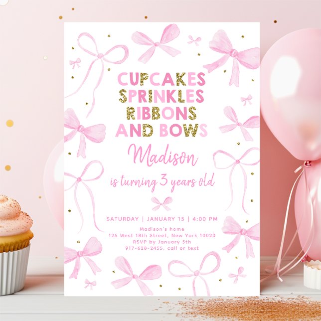 Pink Gold Bow Birthday Invitation (Creator Uploaded)