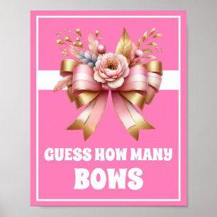 Pink Gold Bow Guess How Many Birthday Game Sign