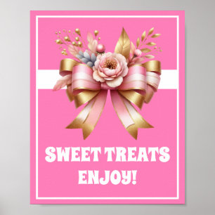Pink Gold Bow Sweet Treats Birthday Sign
