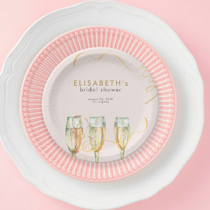 Pink gold brunch and bubbly bridal shower paper plate