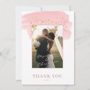 Pink Gold Brush Wedding Thank You Card