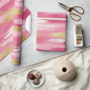 Pink Gold Brushstroke Print - Wrapping Paper Roll